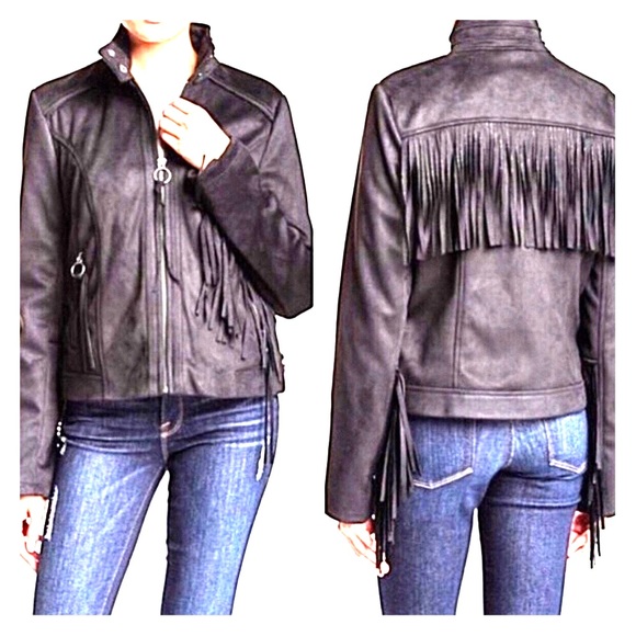 RACHEL Rachel Roy Jackets & Blazers - Rachel Roy Vegan Faux Suede Black Fringe Jacket L